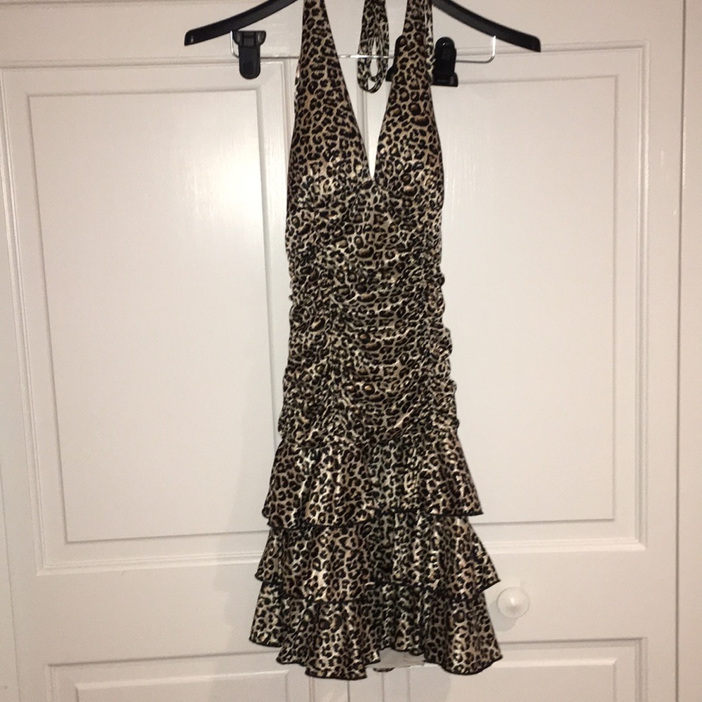 XOXO animal print halter tier dress